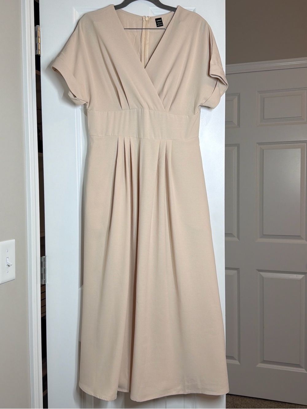 SHEIN Beige V‑Neck Midi Dress